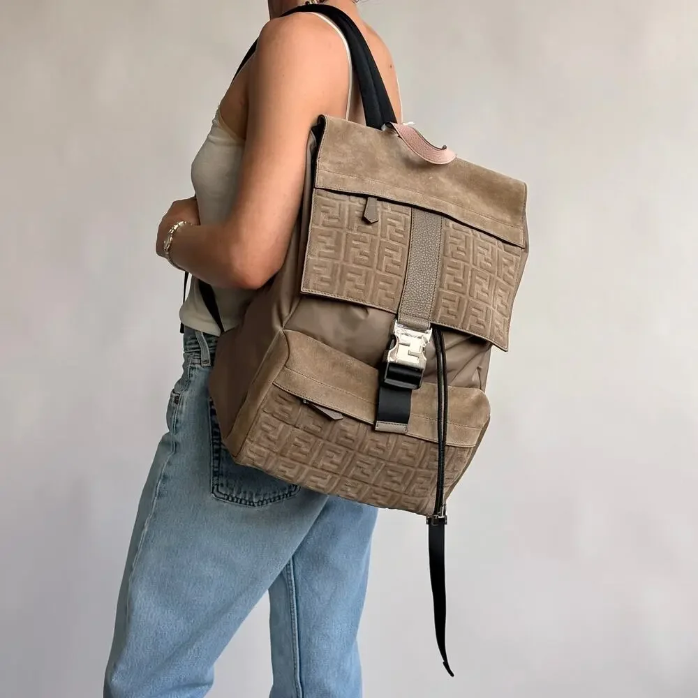 Fendi Fendiness Zaino Backpack - Suede, Leather, Nylon, FF Zucca Embossed
